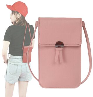 Crossbody Mobiel Beurs Vrouwen Touch Screen Zak Blokkeren Portemonnee Schouder Handtas Terug Touch Screen Mobiele Telefoon Zak Roze