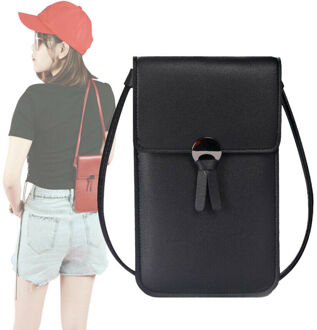 Crossbody Mobiel Beurs Vrouwen Touch Screen Zak Blokkeren Portemonnee Schouder Handtas Terug Touch Screen Mobiele Telefoon Zak zwart