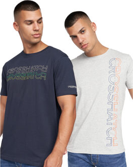 crosshatch Heren Cramtar Marl T-Shirt (Set van 2) (Marine / Grijze Mars) Grijs