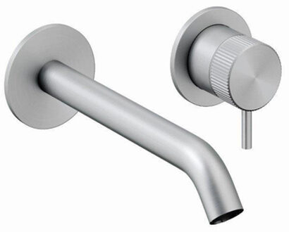 Crosswater 3ONE6 Wastafelkraan inbouw - gebogen uitloop 18cm - 1 knop - RVS TS120WNS RVS geborsteld