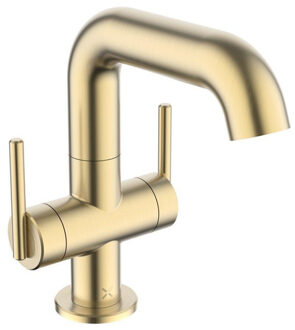 Crosswater 3ONE6 Wastafelkraan - opbouw - 2 hendels - 18.5cm - RVS geborsteld messing TL116DNSF Messing geborsteld gecoat (goud)