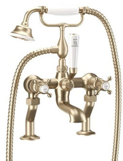 Crosswater Belgravia Badkraan - staand - 2 gats - handoucheset - kruisgreep - geborsteld messing BL422DF Messing geborsteld (goud)