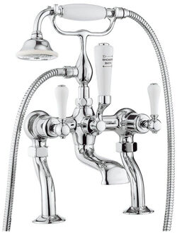 Crosswater Belgravia staande badkraan 2 gats met handdoucheset witte grepen chroom BL422DC_LV