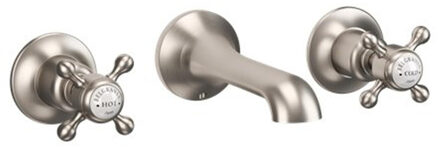 Crosswater Belgravia Wastafelkraan - inbouw - 3 gats - kruisgreep - 14.1cm uitloop - geborsteld nikkel BL131WNL Nikkel geborsteld (RVS)