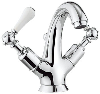 Crosswater Belgravia Wastafelkraan - witte grepen - trekwaste - chroom BL112DPC_LV