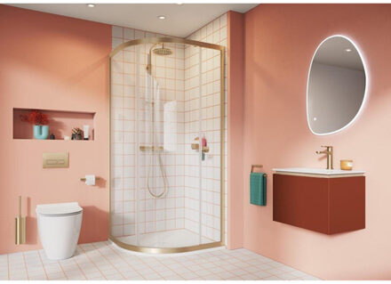 Crosswater Clear 6 Offset douchecabine - 120x80cm - 1 schuifdeur - kwartrond - messing geborsteld CAQSFC12X8 Messing geborsteld geanodiseerd (goud)