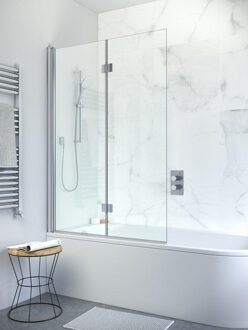 Crosswater Design New badwand 2 delig 106x150cm met scharnieren helder glas DBVSC1060+ Zilver glans