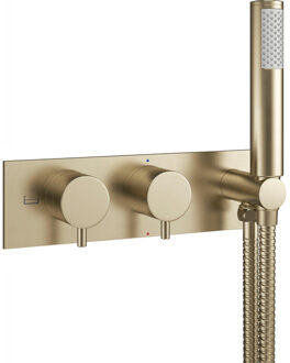 Crosswater MPRO inbouw thermostatisch bad/douchekraan horizontaal met handdouche set in geborsteld messing (goud) sw385375/sw385438 Messing Geborsteld (Goud)