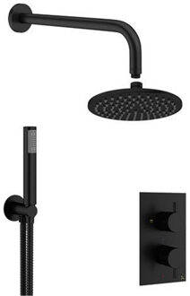 Crosswater MPRO Regendoucheset Inbouw - hoofddouche 20cm - 2 functies - 2 knoppen - wandarm 33cm - staafhanddouche 1 stand - zwart mat GTLPRO1510M