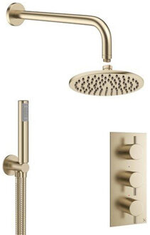 Crosswater MPRO Regendoucheset Inbouw - hoofddouche 20cm - 2 functies - 3 knoppen - wandarm 33cm - staafhanddouche 1 stand - messing geborsteld GTLPRO2000F Messing geborsteld (goud)