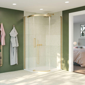 Crosswater Optix Douchecabine - 100x80cm - kwartrond - deur links - messing geborsteld OXQSFC10X8_L Messing geborsteld gecoat (goud)