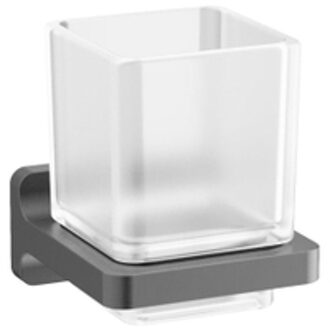Crosswater Rotar Bekerhouder - 8x9.8x9cm - met beker - vierkant - wandmodel - leisteen RT003T Antraciet