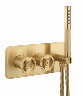 Crosswater Union Douche douchekraan - 2 handgrepen - handdoucheset - slang - met inbouwdeel - messing SW968277 SW876098 Messing mat (goud)