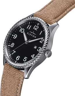 Crosswind-horloge met leren band en canvasbekleding met datum Kaki