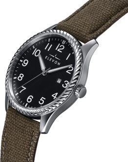 Crosswind-horloge met leren band en canvasbekleding met datum Olijf - One Size