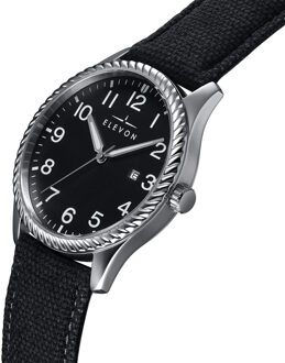 Crosswind-horloge met leren band en canvasbekleding met datum Zwart