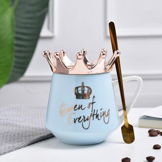 Crown Keramische Mok Leuke Koffie Melk Beker Met Lepel Deksels Koffie Thee Cup 300Ml Capaciteit Water Mokken X-Mas Blau