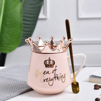 Crown Keramische Mok Leuke Koffie Melk Beker Met Lepel Deksels Koffie Thee Cup 300Ml Capaciteit Water Mokken X-Mas Rosa