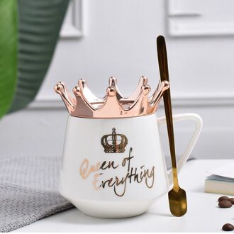 Crown Keramische Mok Leuke Koffie Melk Beker Met Lepel Deksels Koffie Thee Cup 300Ml Capaciteit Water Mokken X-Mas wit