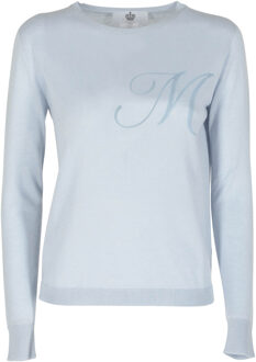 Crown Of Edinburgh Kasjmier Lange Mouw Art 004 Lichtblauwe Letter M Hemelsblauw