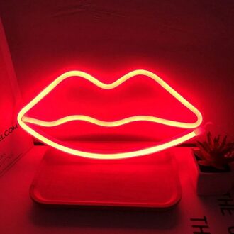 Crown Vorm Neon Sign Party Muur Opknoping Licht Usb Powered Goed Idee Vlinder Led Neon Verlichting Thuis Slaapkamer Decor Xmas Lips rood