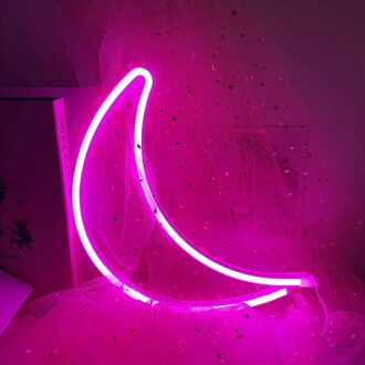 Crown Vorm Neon Sign Party Muur Opknoping Licht Usb Powered Goed Idee Vlinder Led Neon Verlichting Thuis Slaapkamer Decor Xmas maan roze