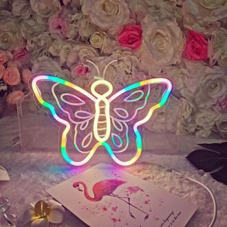 Crown Vorm Neon Sign Party Muur Opknoping Licht Usb Powered Goed Idee Vlinder Led Neon Verlichting Thuis Slaapkamer Decor Xmas vlinder kleur