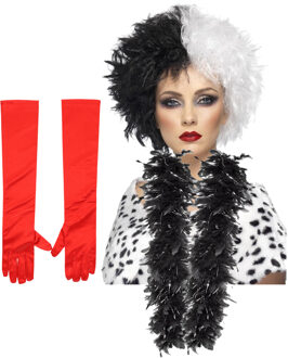 Cruel lady verkleed accessoire set - 3-delig - dalmatier schurk - Pruik en accessoires