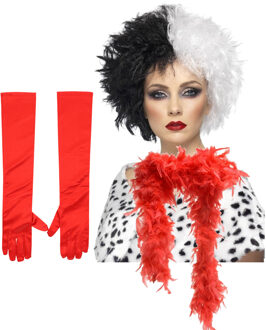 Cruel lady verkleed accessoire set - 3-delig - dalmatier schurk - Pruik en accessoires