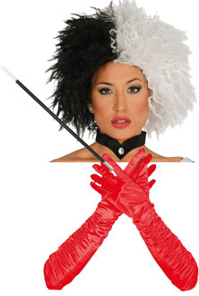 Cruel lady verkleed accessoire set - 3-delig - dalmatier schurk - Pruik en accessoires