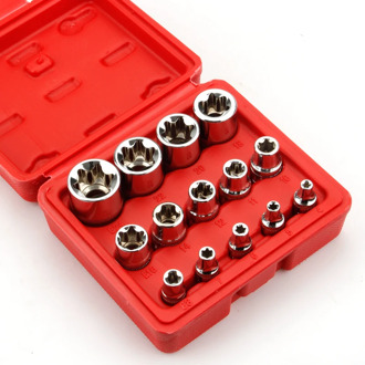 Crv material 14pcs/set E Torx Star Female Bit Socket Set 1/2" 3/8" 1/4" Drive E4 - E24 repair tool hand tool set high quanlity