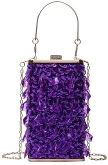 Crystal Blue Clutch Bags Vrouwen Party Purse Box Chain Schoudertassen Dames Glaring Gold Avond Handtas B366 paars