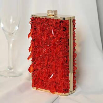 Crystal Blue Clutch Bags Vrouwen Party Purse Box Chain Schoudertassen Dames Glaring Gold Avond Handtas B366 rood
