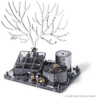 Crystal Epoxyhars Mallen Herten Make-Up Sieraden Display Tray Silicone Mould 9-Slot Lippenstift Organisator Pen Houder Mold M24 21