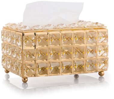 Crystal Glass Tissue Doos Papier Rack Metalen Decoratie Luxe Kantoor Auto Hotel Home Living Servet Houder Tafel Opslag gouden Cube