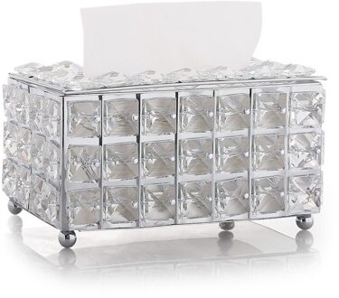Crystal Glass Tissue Doos Papier Rack Metalen Decoratie Luxe Kantoor Auto Hotel Home Living Servet Houder Tafel Opslag zilver Cube