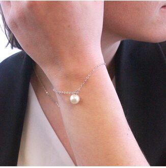 Crystal Pearl Armband - Imitatie Parel - maat Wit Zilver