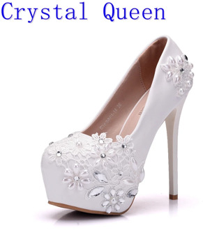 Crystal Queen New High Heels Bridal Wedding Shoes White Rhinestones Lace Wedding Pumps Shoe Spring Summer Bridesmaid Shoes