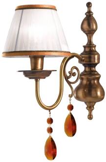 Crystal - rijk gedecoreerde textiele wandlamp gebronsd gesatineerd messing, wit, amber