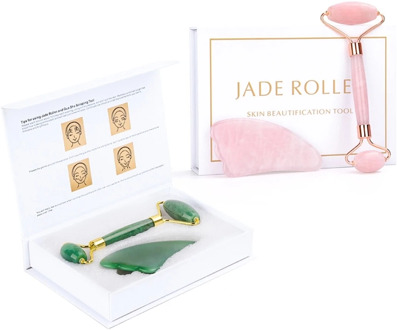 Crystal Roller Set Facial Massage Natural Jade Roller Gua Sha Set Jade Scraper Rose Quartz Stone Face Lift Massager Beauty Tool