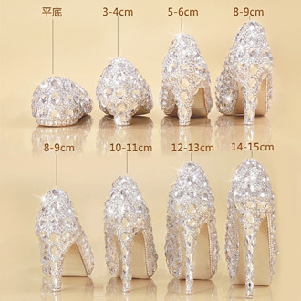 Crystal Shoes Cinderella Women Heels For Evening Party Glittering Round Toe Custom Silver Rhinestone Wedding Pumps Size 9