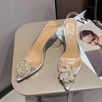 Crystal Shoes Women Summer Fashion Pointed Toe PU High Heels Women Pumps Shoes Thin Heels Wedding Party Shoes for Women Sandals