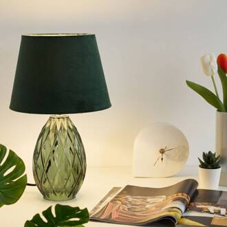 Crystal Velvet tafellamp met glazen voet donkergroen