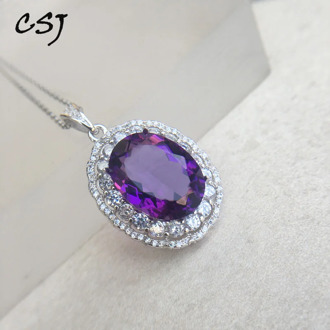 CSJ Fine Jewelry Amethyst quartz gemstone noble good Oval12*16mm Pendant or necklace Sterling 925 Silver For Women Lady Gift box