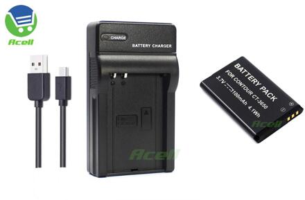 CT-3650 Batterij + Usb Oplader Voor Contour Hd/Contour Gps/Contour +/Contour + 2 Helm Camera 1accu 1lader