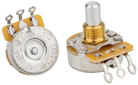 CTS USA CTS250-A57 potentiometer, short .250" bushing for pg mount, 3/8" diam. dished back, 250K audio solid shaft