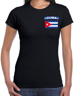 Cuba landen shirt met vlag zwart voor dames - borst bedrukking XL