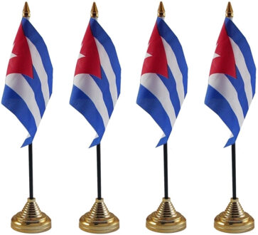 Cuba tafelvlaggetjes - 4x stuks - 10 x 15 cm - met gouden standaard - H27 cm - versiering