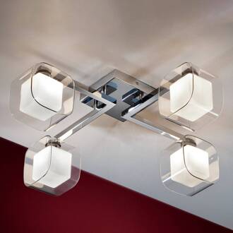 Cube - LED plafondlamp met 4 dubbele lampenkappen chroom, helder, wit