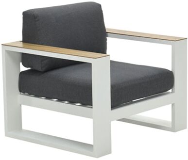 Cube lounge fauteuil mat wit/ reflex bl/ teak look